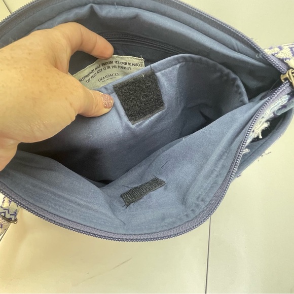 DEMDACO PATCHWORK CROSS BODY BAG Denim Blue White Cotton Adjustable Strap Boho - Picture 7 of 14